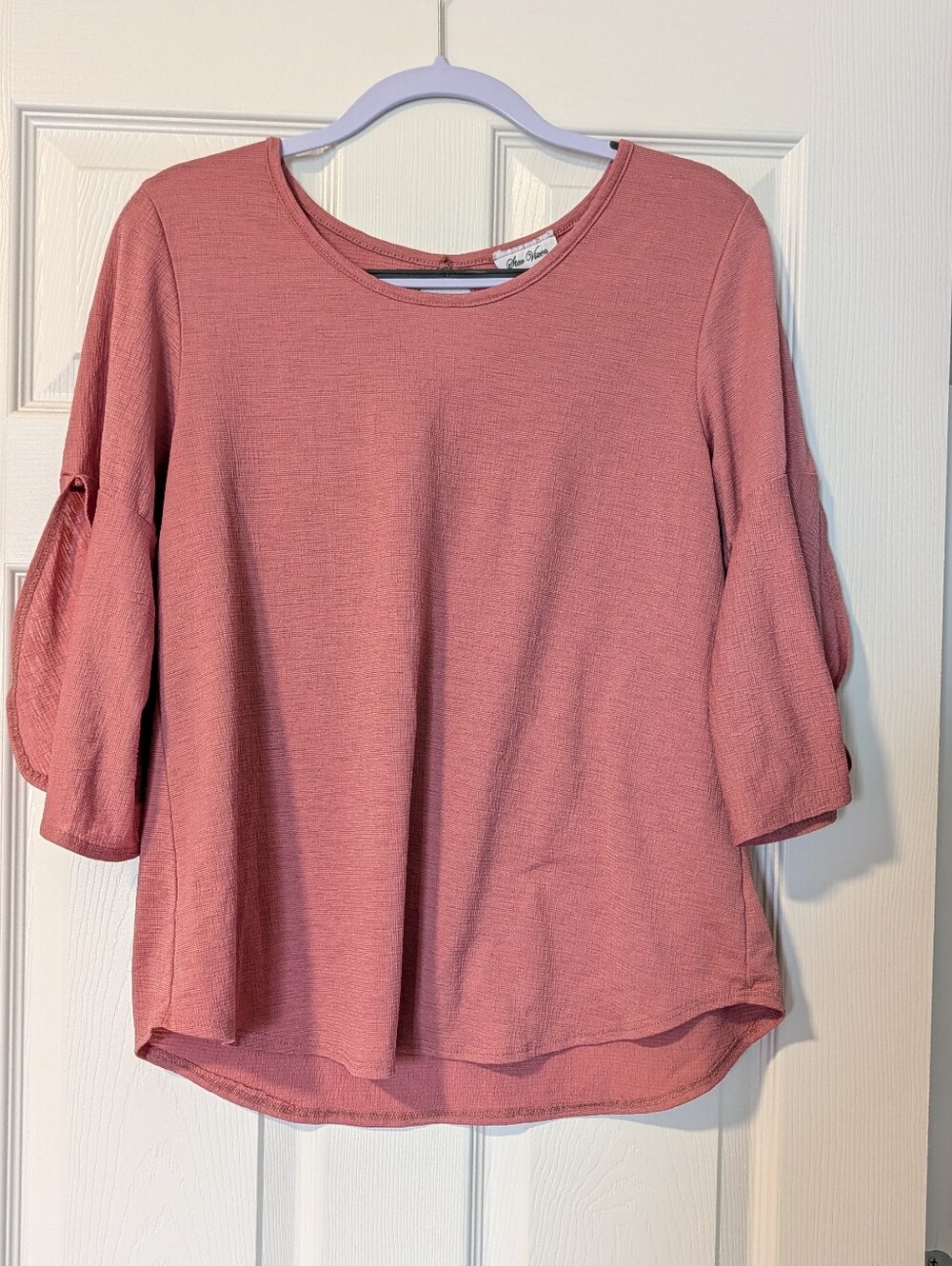 Star Vixen Dusty Rose Split 3/4 Length Sleeve Tunic Top